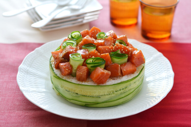 Salmon Chirashi sushi cake